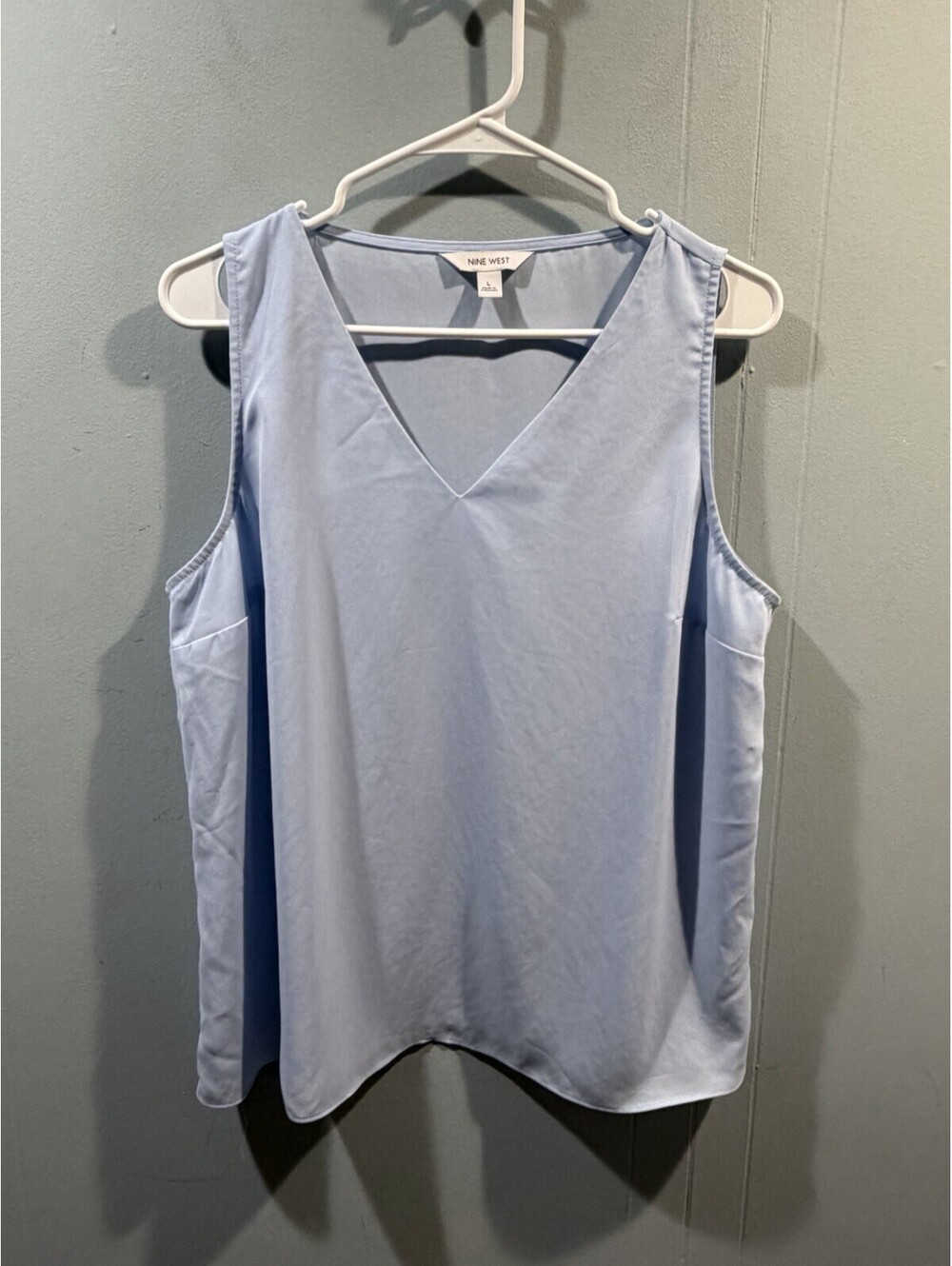 Womens Nine West V Neck Dress Tank Top Size Large Blue